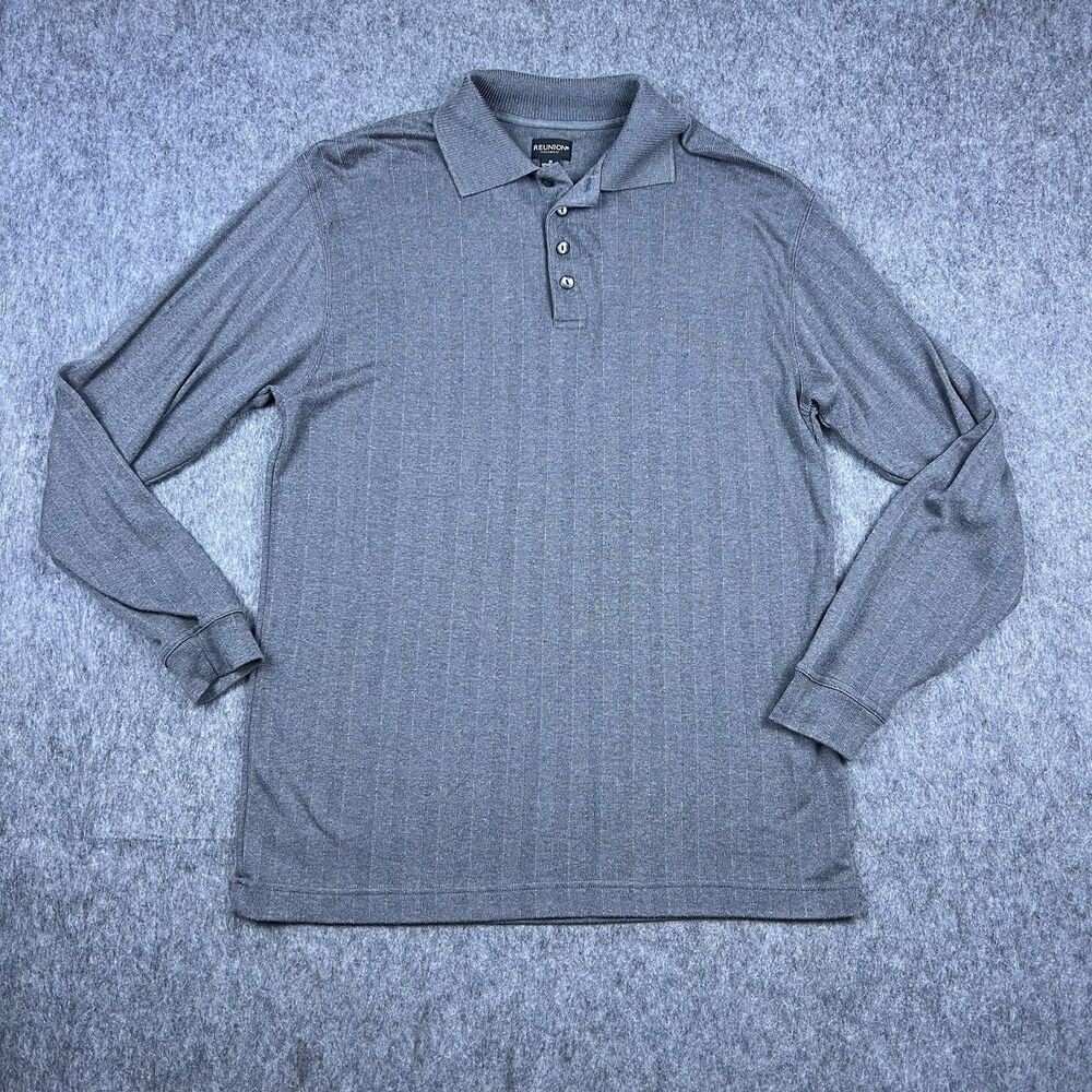 Vtg Reunion Men's Polo Sweater Shirt Gray Long Sleeve Rayon Cotton Size Medium